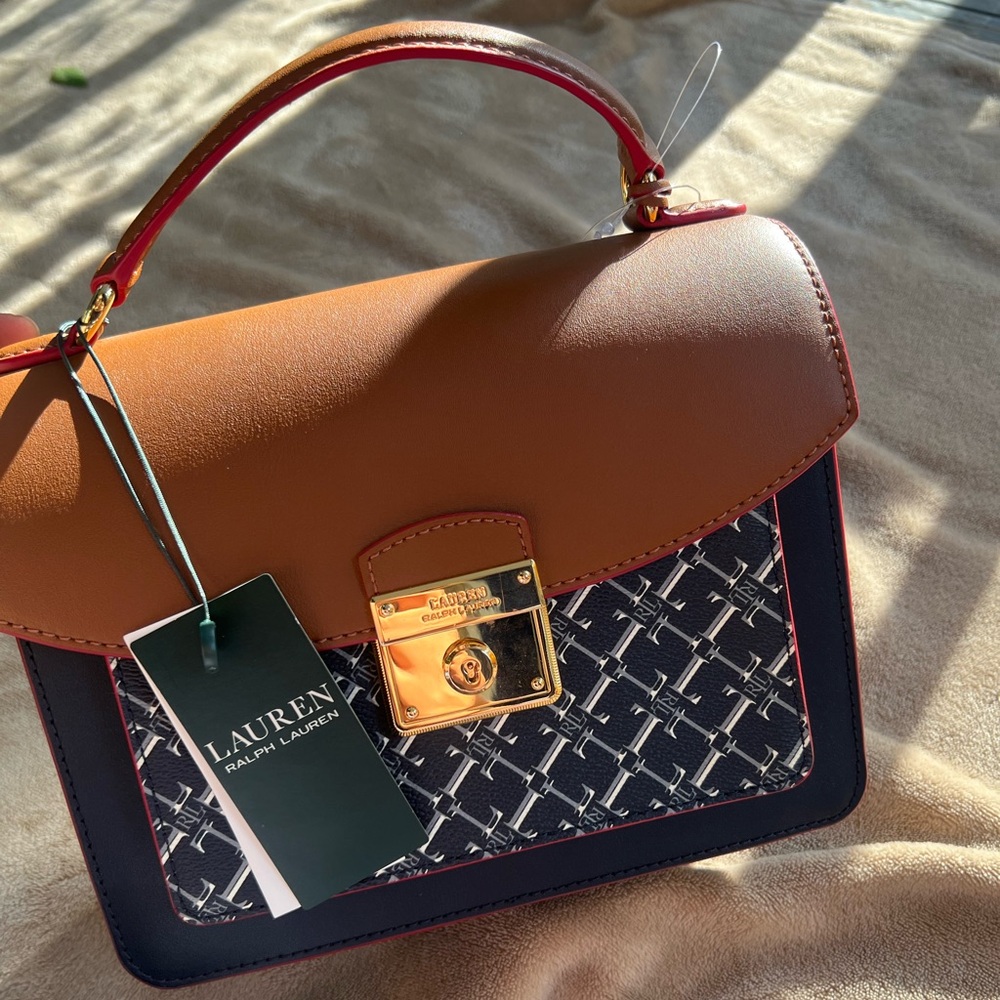 Lauren Ralph Lauren brown and Darkblue  Satchel